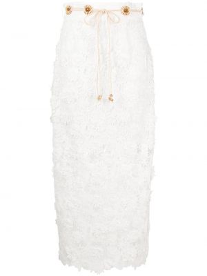 Bavlněné midi sukně s vysokým pasem s páskem Zimmermann - bílá