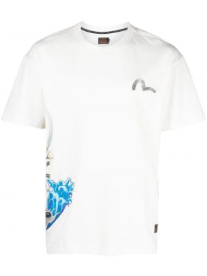 Haftowana koszulka z nadrukiem Evisu biała