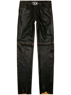 Pantaloni dritti di pelle Diesel nero