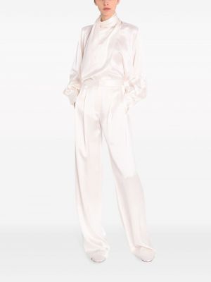 Jedwabne proste spodnie plisowane Adam Lippes białe