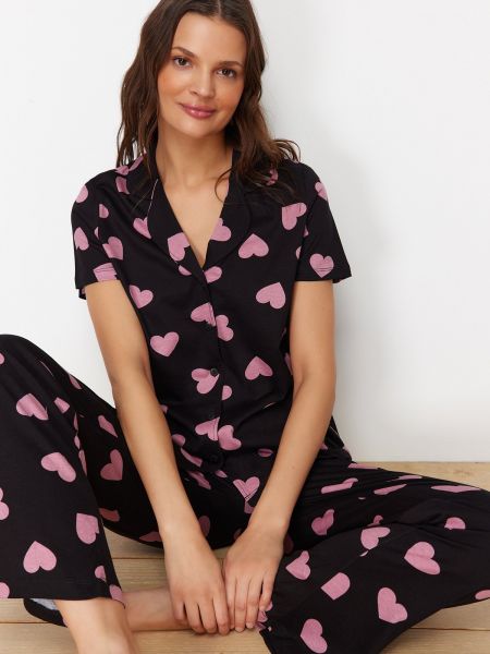 Плетена пижама със сърца Trendyol черно