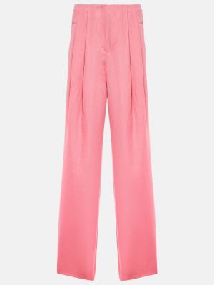 Bavlněné lněné volné kalhoty Dorothee Schumacher - růžová