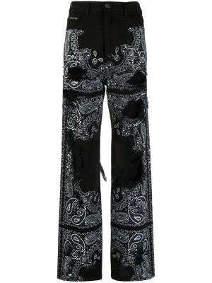 Straight fit džíny s dírami s potiskem s paisley potiskem Philipp Plein černé