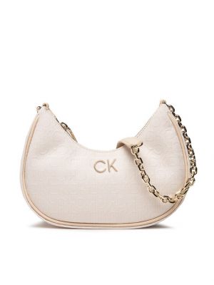 Žakárová listová kabelka Calvin Klein béžová
