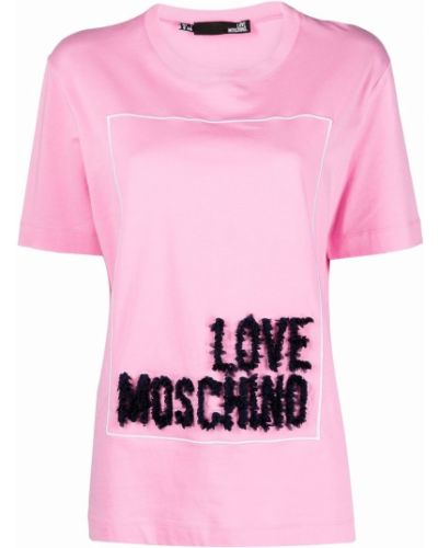 Camiseta con bordado Love Moschino rosa