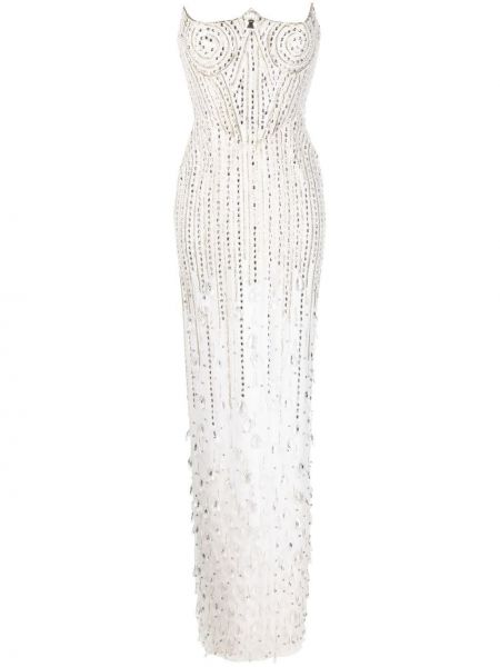Вечерна рокля с кристали Cristina Savulescu бяло