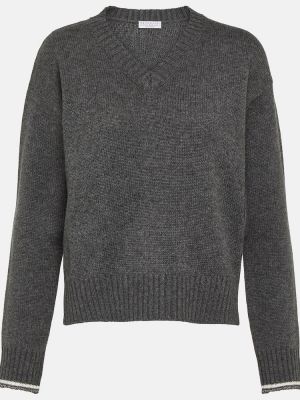 Svileni vuneni džemper od kašmira Brunello Cucinelli siva