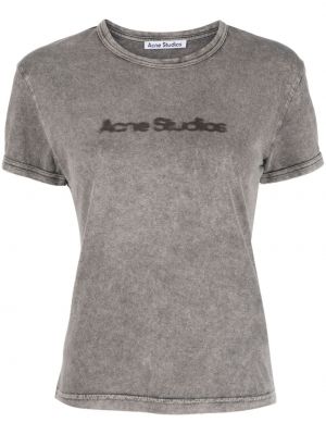 Bavlněné tričko s potiskem Acne Studios šedé