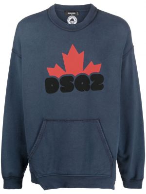 Памучен пуловер с принт Dsquared2 синьо