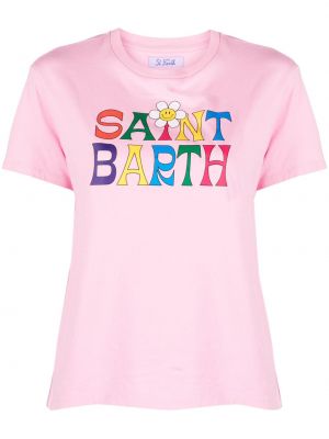 Medvilninis siuvinėtas marškinėliai Mc2 Saint Barth rožinė