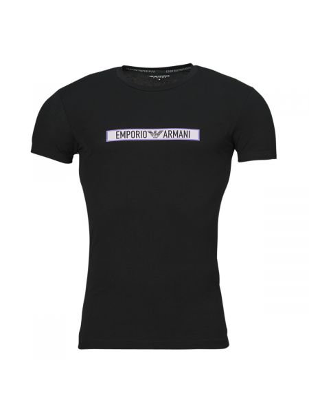 Koszulka bawełniana z nadrukiem z krótkim rękawem Emporio Armani Underwear czarna