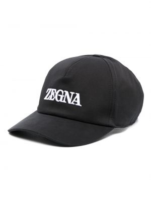 Памучна шапка с козирки бродирана Zegna черно