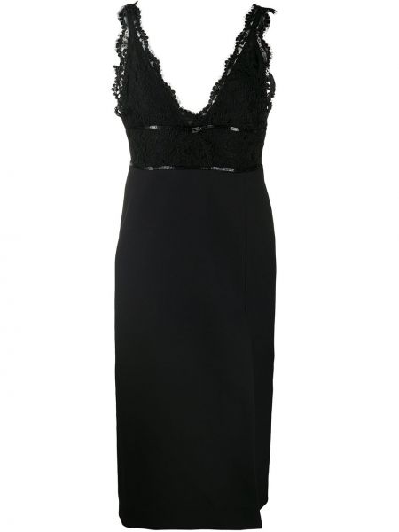 Коктейлна рокля с v-образно деколте с дантела Gucci черно