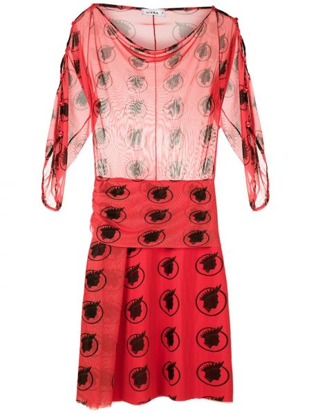 Srajčna obleka s potiskom iz tila Amir Slama rdeča