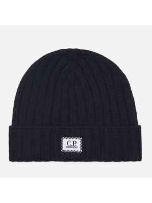 Шапка C.P. Company Extrafine Merino Wool Logo Ribbed чёрный
