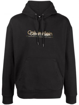 Raštuotas medvilninis džemperis su gobtuvu Calvin Klein juoda