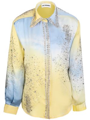 Batikovaná hodvábna saténová košeľa Des Phemmes žltá