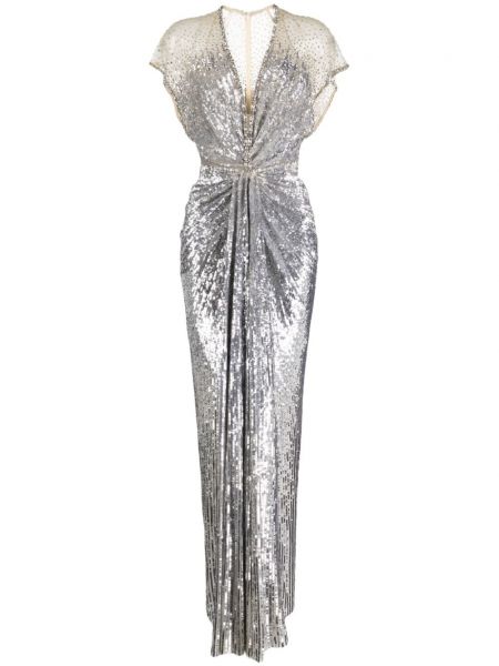 Κοκτέιλ φόρεμα με παγιέτες Jenny Packham ασημί