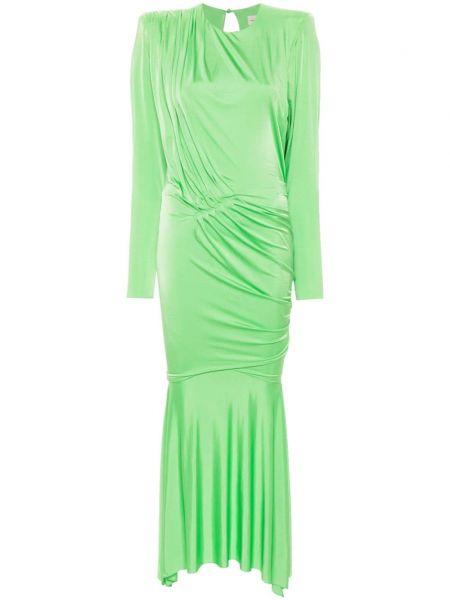 Plisované saténové dlouhé šaty Alexandre Vauthier zelené