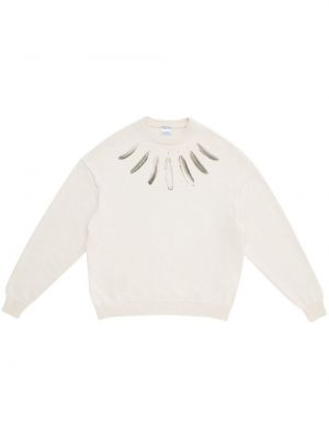Пуловер с пера с принт с кръгло деколте Marcelo Burlon County Of Milan бяло