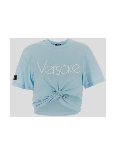 Koszulka bawełniana z krótkim rękawem Versace niebieska