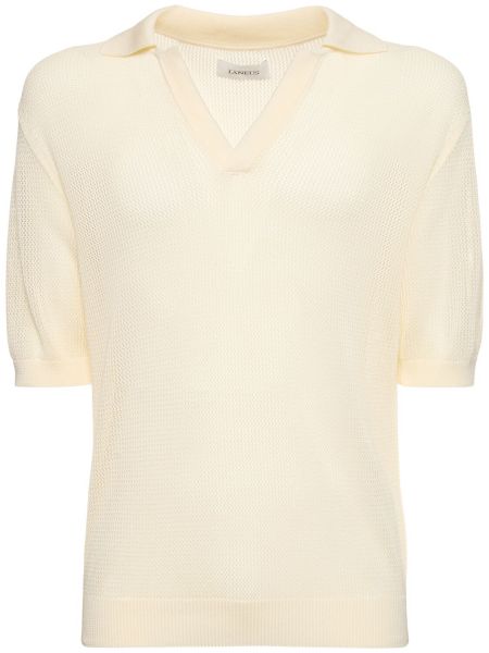 Polo en coton avec manches courtes en mesh Laneus blanc