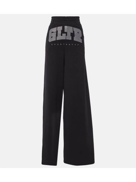 Kokvilnas treniņtērpa bikses ar augstu vidukli džersija Jean Paul Gaultier melns