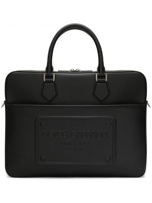 Geantă pentru laptop din piele Dolce & Gabbana negru