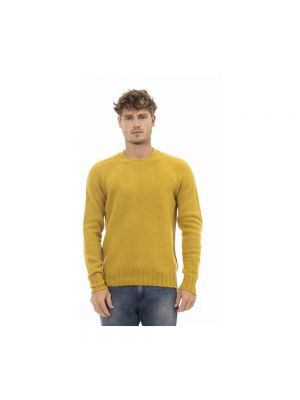 Sweter wełniany z okrągłym dekoltem Alpha Studio żółty