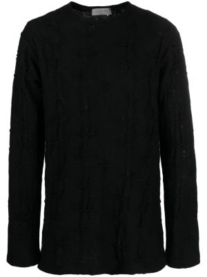 Kerek nyakú viseltes hatású szvetter Yohji Yamamoto fekete