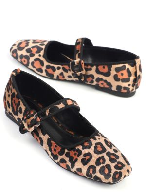Csatos leopárdmintás bársony balerina cipők Capone Outfitters