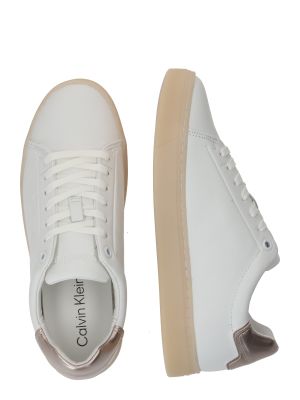 Nėriniuotos ilgaauliai batai su raišteliais su perlais Calvin Klein balta