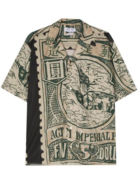 Bavlnená košeľa s potlačou s abstraktným vzorom Act N°1 zelená