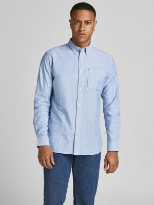 Camisa slim fit de algodón Jack & Jones azul