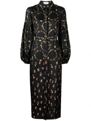 Rochie de mătase cu model floral Gabriela Hearst negru