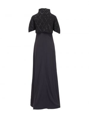Šilkinis vakarinė suknelė su blizgučiais Brunello Cucinelli juoda