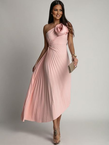 Κομψό πλισέ ροζ φόρεμα σε σκόνη Fasardi ροζ