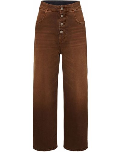 Bavlněné straight fit džíny s vysokým pasem Mm6 Maison Margiela hnědé