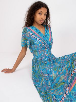 Midi šaty s paisley vzorom Fashionhunters modrá
