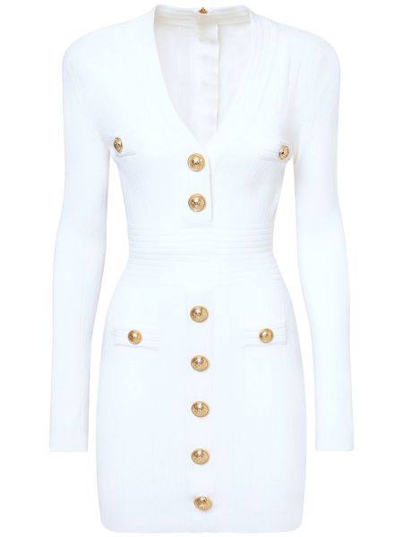 Lang ermet viskose dress Balmain hvit