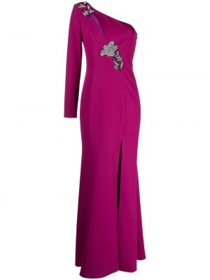 Asymetrické kvetinové večerné šaty Marchesa Notte fialová