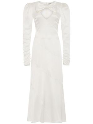 Bílé hedvábné saténové midi šaty s mašlí Alessandra Rich