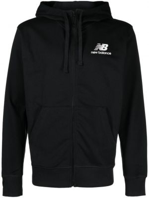 Pamučna hoodie s kapuljačom s printom New Balance crna