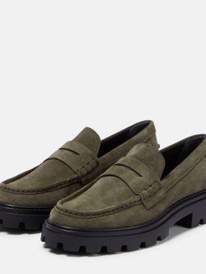 Pantofi loafer din piele de căprioară cu platformă Tod's verde
