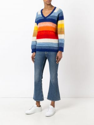 Sweter w paski z dekoltem w serek Kansai Yamamoto Pre-owned niebieski
