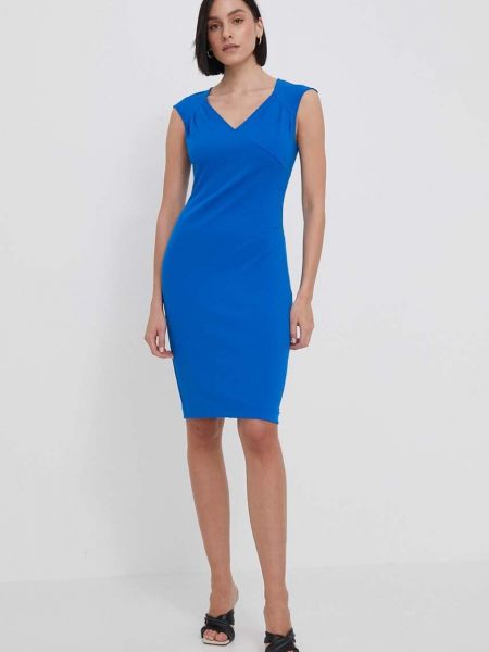 Sukienka midi z dekoltem w serek dopasowana Calvin Klein Womenswear niebieska