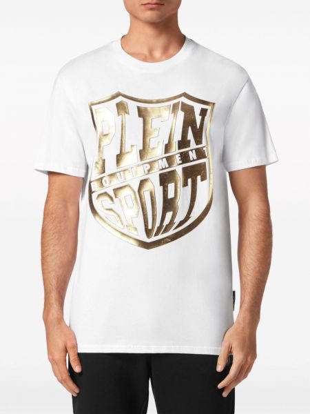 T-shirt de sport en coton à imprimé Plein Sport blanc