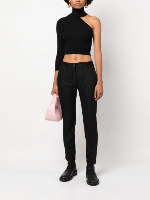 Spodnie slim fit w paski Versace Jeans Couture czarne
