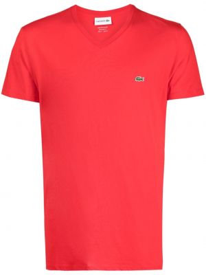 Памучна тениска бродирана Lacoste червено
