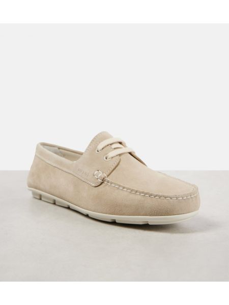 Pantofi loafer din piele de căprioară Prada bej